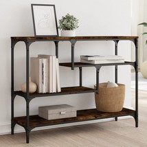 Industrial Rustic Smoked Oak Wooden Entryway Console Table With Storage Shelves - £108.40 GBP