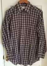 Etienne Aigner Burgundy And Navy Plaid Button Down Long Sleeve Shirt 16 ... - £14.20 GBP