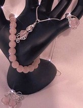 Rose Quartz Jewelry Set, Pennant Necklace, Earrings, Ring, bracelet - $37.00
