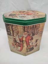 Vintage Santa Clause With Reindeer And Squirrels Tin 4.5&quot; X 4.5&quot; X 4&quot; - £34.25 GBP