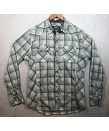 BKE Pearl Snap Shirt Long Sleeve Plaid Tailored Mint Navy Check B2512 Me... - $14.69
