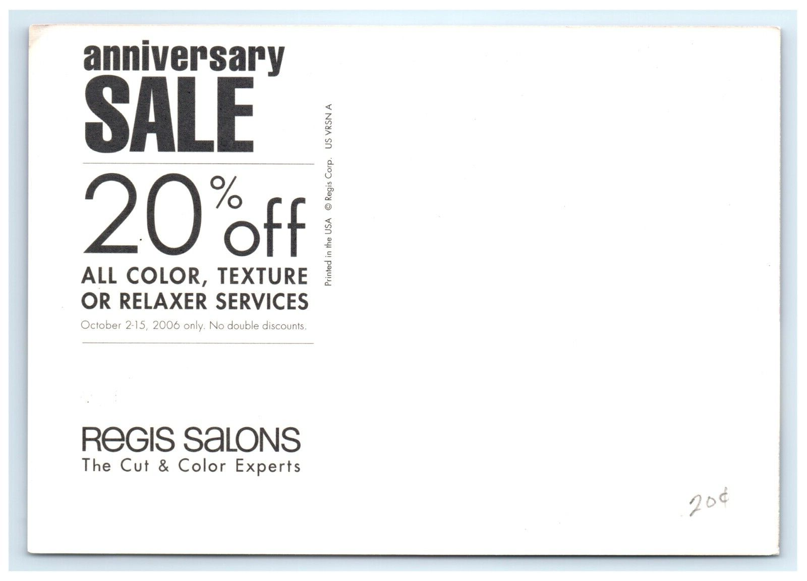 2006 Regis Salons Anniversary Sale Ad Postcard Item image 2