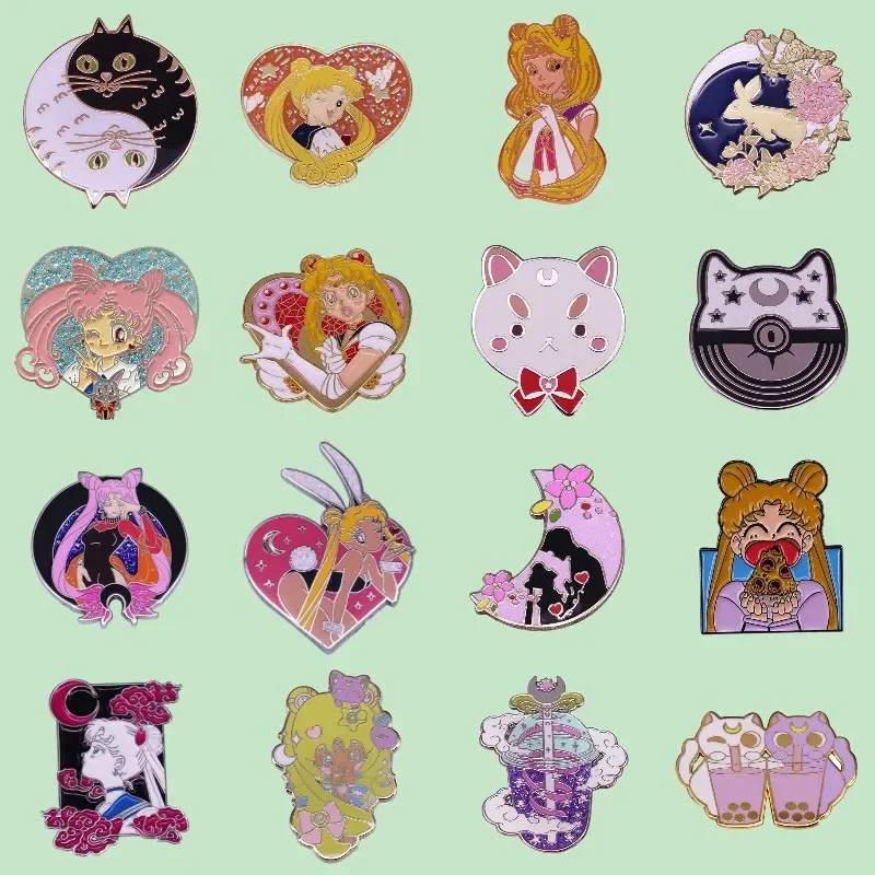 Classics Moon Girl Anime Figures Enamel Pins Cute Magic Cat Badges Cat Brooches - £10.57 GBP+