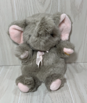 Toys r us soft classics elephant puppet plush gray pink ears bow FLAWS N... - $9.89