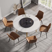 59&quot; Modern Round Gold Dining Table with Lazy Susan - £797.20 GBP