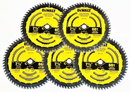 5 DEWALT 7-1/4 CARBIDE TIPPED CIRCULAR SAW FINISH BLADES 60T 60 TOOTH DW... - £95.11 GBP