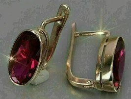 4Ct Oval Cut Simulated Red Garnet Drop &amp; Dangle Earrings 14K Yellow Gold Plated - £39.45 GBP