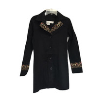 Next Women Button Up Long Blazer ~ Sz M ~ Black ~ Beads ~ Long Sleeve - $13.49