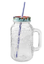 Pioneer Woman ~ Cassie ~ 32 oz Clear Glass Mason Jar ~Drinking Glass ~ Lid/Straw - £23.86 GBP