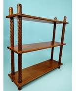 Handmade 3 Tier Shelf Solid Wood Pineapple Texture Carved Tiki 30&quot; T Uni... - $407.47 CAD