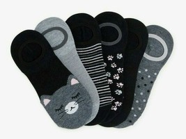 No Boundaries Women&#39;s Liner Socks 6 Pair Shoe Size 4-10 Cat &amp; Paw Prints Dots - £10.67 GBP
