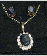 Lapis Lazuli Earrings Pendant necklace 15&quot; cushion cut rhinestone BLUE B... - €135,01 EUR