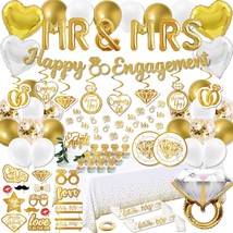 Gold Engagement Party Decorations - (Total 90Pcs) Glitter Happy Engaged Banner,  - £37.61 GBP