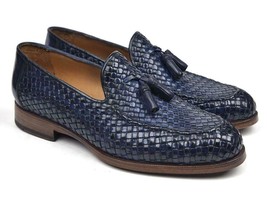 Paul Parkman Mens Shoes Loafer Navy Blue Woven Tassel Slip-On Handmade WVN44Navy - £344.05 GBP