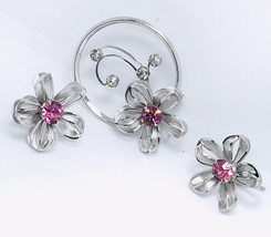 vintage brooch screw back Pink Rhinestone earrings  Signed BN - £35.35 GBP