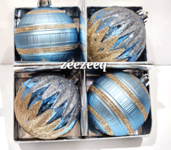 Christmas Coastal BeachFrozen Silver Blue Gold Plastic Ornaments Decor 3.5&quot; - £15.97 GBP