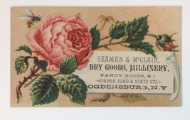 Victorian Trade Card Seaman &amp; McClair Dry Goods Millinery Ogdensburg NY Rose - £12.65 GBP
