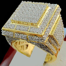 14k Yellow Gold Fn Square Men&#39;s Pave Band 5.35Carat Round Sim Diamond Pinky Ring - £104.97 GBP