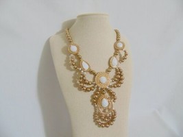 Department Store Gold Tone White Stone Beaded Statement Necklace M116 $36 - $14.39