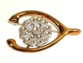 Vintage wishbone brooch pin Victorian pressed brass floral good luck wedding - £13.44 GBP