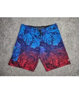 Ocean Current Board Shorts Men 38 Red Blue Palm Tie Dye Hybrid Swim Trunks - £11.78 GBP