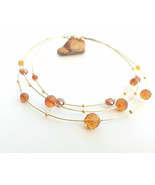 Golden brass wire choker, yellow vintage crystals, mulstistrand wire necklace - £15.98 GBP