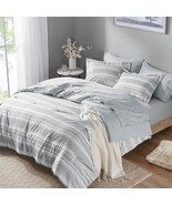 Codi King Size Bedding Comforter Set 7 Pieces, Grey White Striped Bed in... - £93.18 GBP