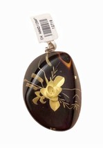 New Handcraft Amber With Flower Sculpture Pendant necklace 1.5” Oval - £31.69 GBP
