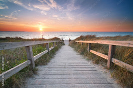 Framed canvas art print giclee boardwalk to beach ocean seaside sunrise sunset - £31.81 GBP+