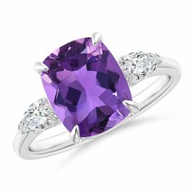ANGARA Cushion Amethyst Three Stone Ring with Diamonds for Women in 14K Gold - £1,906.25 GBP