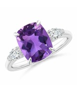 ANGARA Cushion Amethyst Three Stone Ring with Diamonds for Women in 14K ... - £1,931.32 GBP