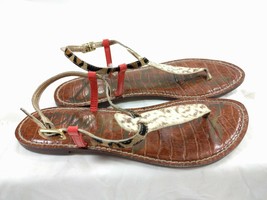 SAM EDELMAN Gigi Snake Embossed Leather/Pony Hair/Patent T-Strap Sandals... - £17.08 GBP