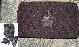 Belvah Quilted Fabric PUG BLACK Dog Breed Zip Around Brown Ladies Wallet - $13.99
