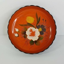 Japanese Plastic Lacquer Ware 8&quot; Bowl Hand Painted Orange Black Scallop Vintage - £19.46 GBP