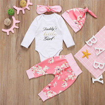 USA Newborn Baby Girl Flower Romper Pants Leggings Hat 4Pcs Outfit Clothes wea - £11.14 GBP