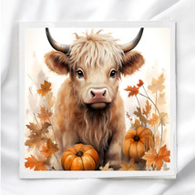 Fall Highland Cow Quilt Block Image Printed on Fabric Square FHC74960 - $4.50+