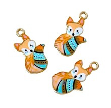 10 pcs Brown Brownish Red White Blue Fox Gold Bead Drop 19mm Charms Pendants - $14.01