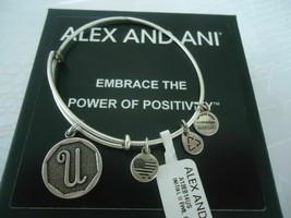 New Alex And Ani Initial U Silver Charm Bangle Bracelet Nwt &amp; Card - £9.51 GBP