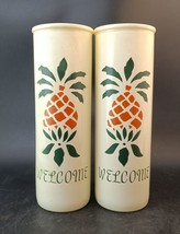 2 Glass Pillar Candles With Welcome And Pineapple Stencil, 8.5&quot; And Never Lit - $20.00