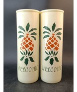 2 Glass Pillar Candles With Welcome And Pineapple Stencil, 8.5&quot; And Neve... - €17,16 EUR