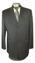 Anne Klein Sport Coat Gray Mens Size 44L Wool Pinstriped Blazer Jacket - $28.70