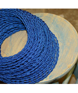 Royal Blue Twisted Cloth Covered Wire, Vintage Style Lamp Cord, Antique Lighting - $1.31