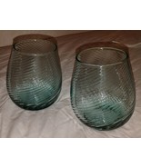 Vntg Mid Century Hand Blown Blue Swirl Low Ball Drinking Glasses Avalos ... - $63.67 CAD
