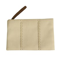 Callista Crafts off white leather with brown braided wristlet clutch bag... - $157.41