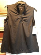 NWT Ladies STELLA PARKER Black Ruched Sleeveless Mock Golf Shirt - S M L XL image 2