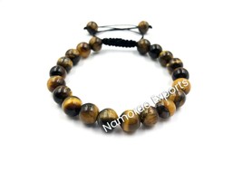 Natural Yellow Tiger&#39;s Eye 8x8 mm Round Beads Thread Bracelet TB-54 - £8.72 GBP