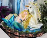 Blonde Mermaid Siren Princess Ariel With Rare White Unicorn In Lily Pond... - $89.99