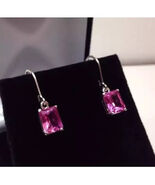 925 Sterling Silver   Lab-Created Pink Ruby Earrings Gift Free Ship - $89.08
