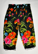 Half Moon Bay Tropical Floral Black Cropped Pants Beaded Fringe Hem Wome... - £31.38 GBP