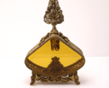 Vintage Ormolu Filigree Perfume Bottle Amber Glass with Dabber - $148.99